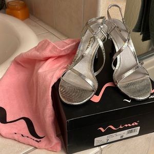 NINA “Vanny-SX” Silver Metallic Heels
